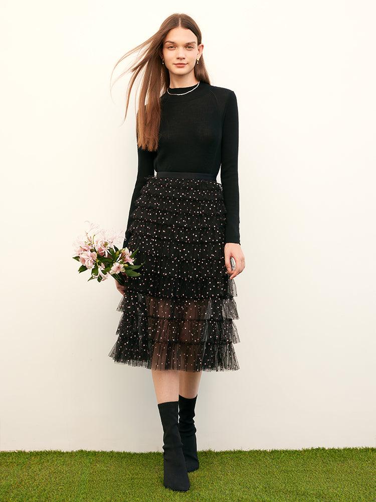 Mesh Bead Layered Skirt GOELIA