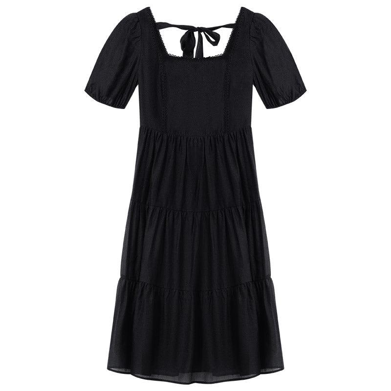 Square Neck Black Waist Dress GOELIA