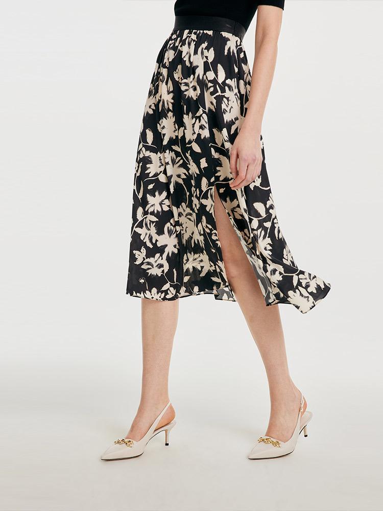 19 Momme Stretch Silk Floral Skirt GOELIA