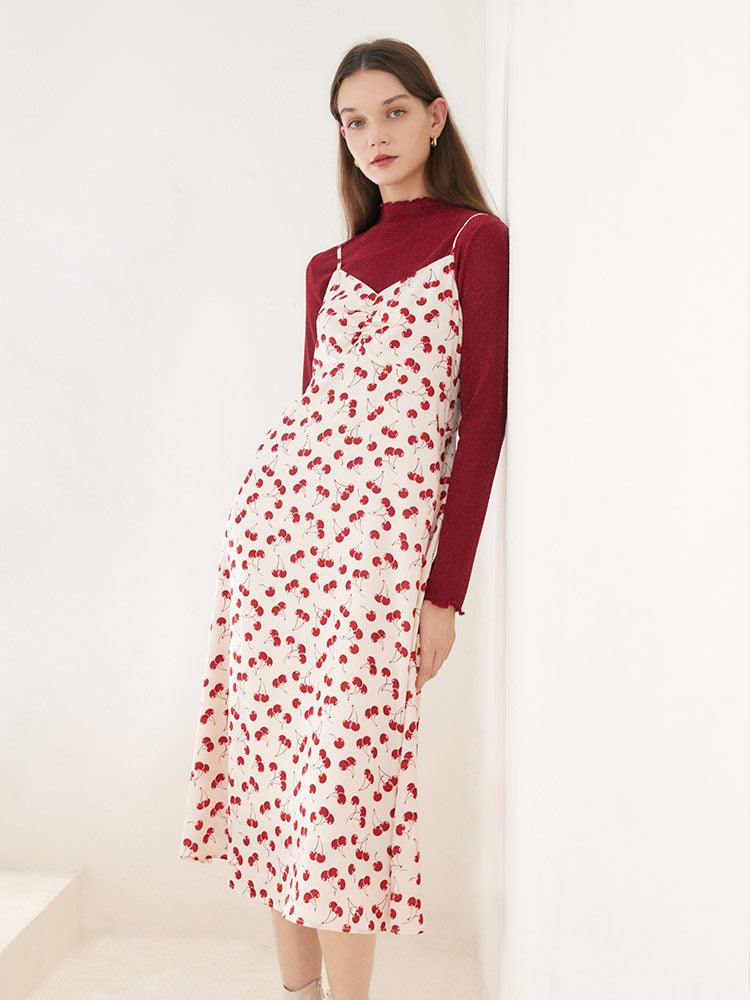 Red  Floral Two-piece Dress GOELIA