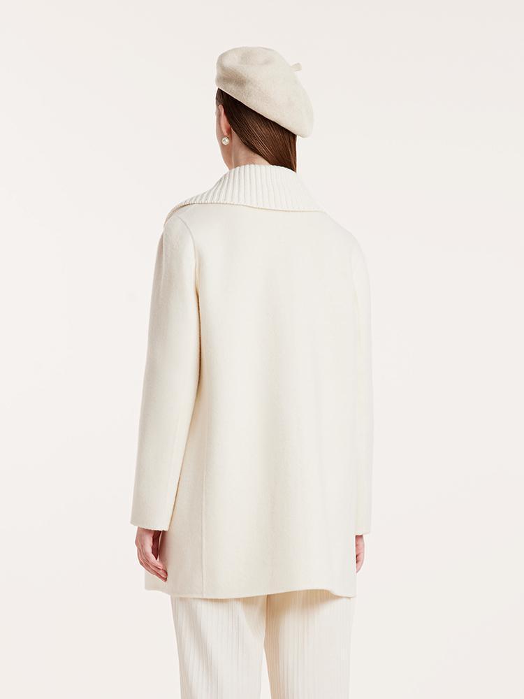 White Mid-Length Double-Faced Wool Coat With Detachable Collar GOELIA