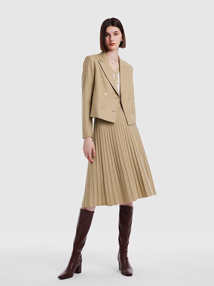 Light Camel Worsted Wool Cropped Blazer GOELIA