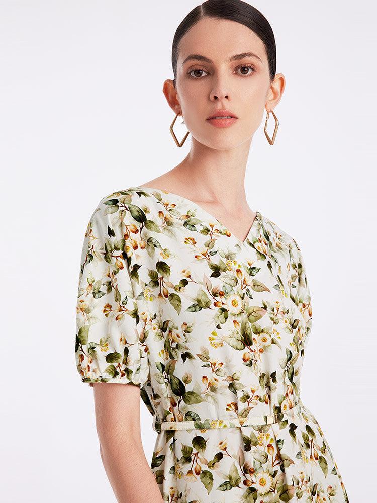 Floral Gathered Waist Dress GOELIA