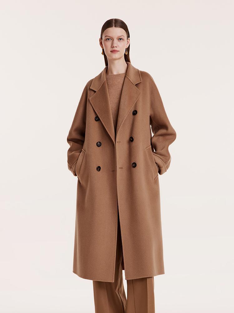 Pure Cashmere Double-Breasted Coat With Beret GOELIA