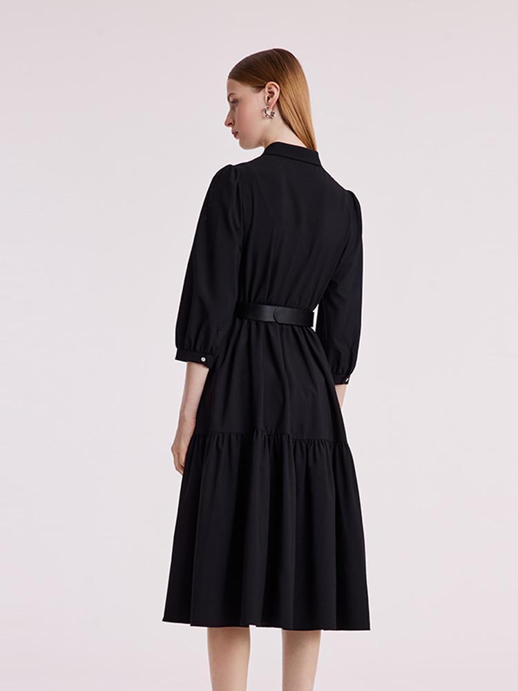 Machine Washable Silk Wool Dress With Belt GOELIA