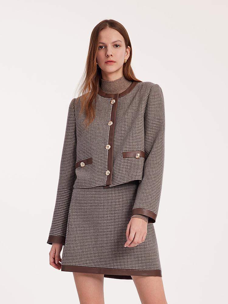 Washable Wool Patchwork Jacket And Skirt Two-Piece Suit GOELIA