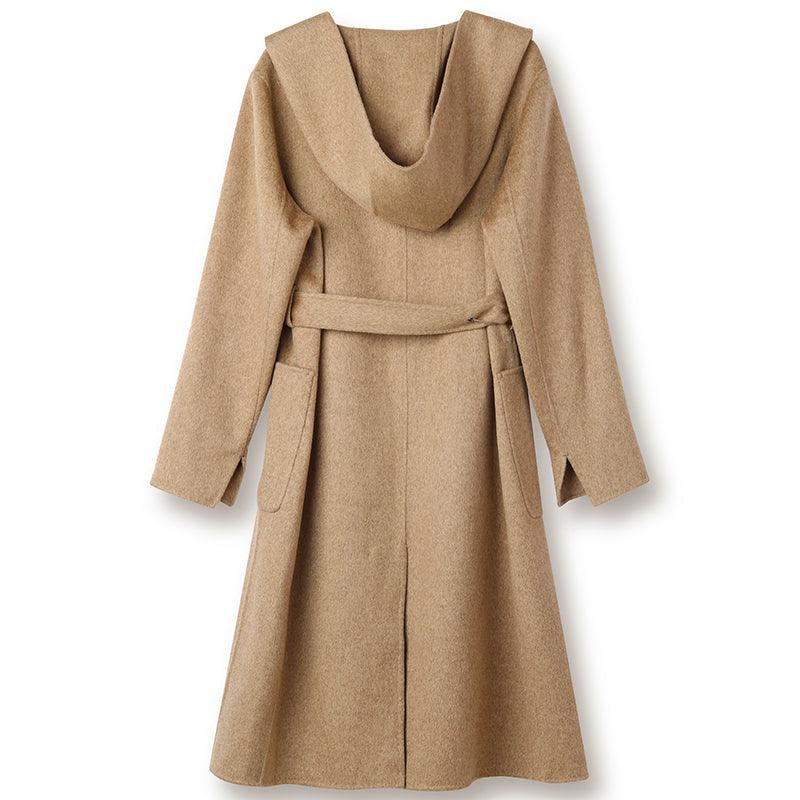 Full Lamb Wool Cashmere Hooded Overcoat GOELIA