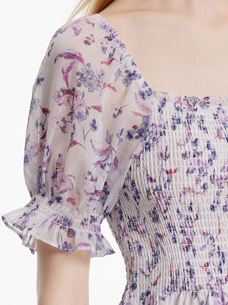 Purple Floral Off-Shoulder Ruffle Top GOELIA