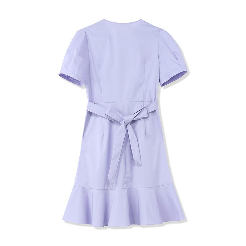 Purple Puff Sleeve Waist-Skimming Dress GOELIA