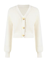 White Wool V-Neck Knit Cropped Cardigan GOELIA