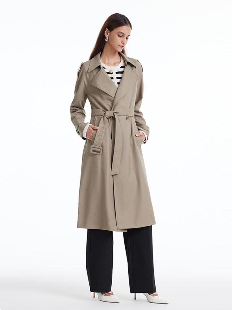 Worsted Wool Trench Double-Breasted Coat GOELIA