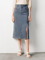 Blue High Waist Slit Denim Skirt GOELIA