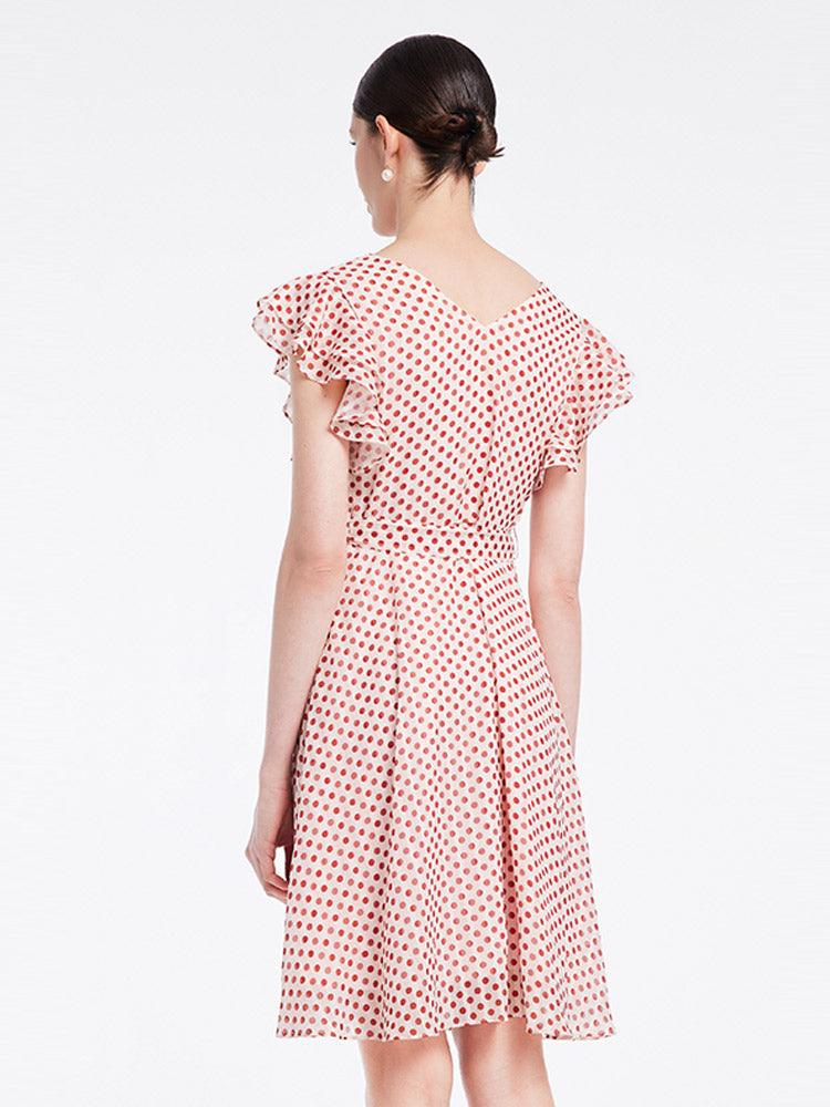 Polka Dots Ruffle Sleeve Dress GOELIA