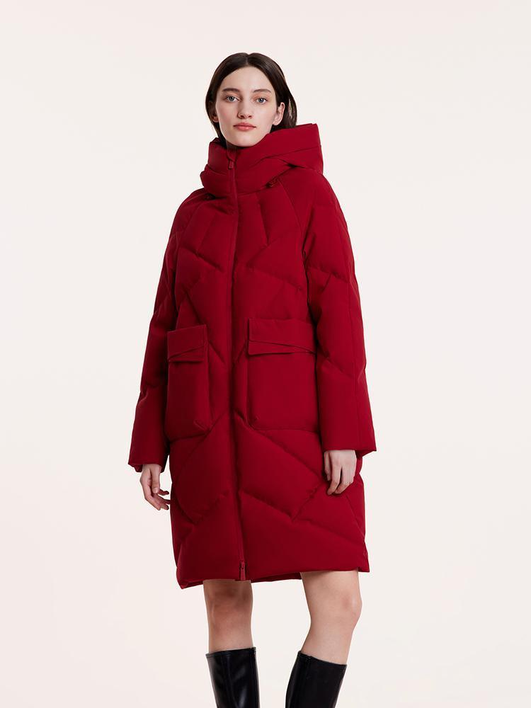 Mid-Length Hooded Stand Collar Goose Down Garment