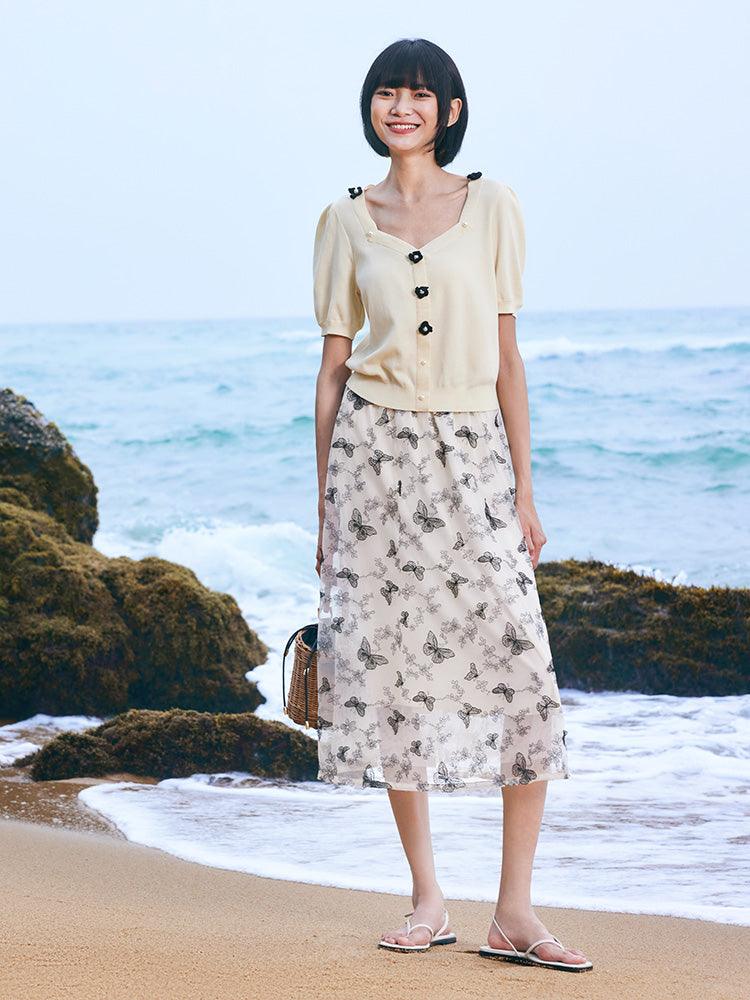 Embroidery Mid-Calf Skirt GOELIA