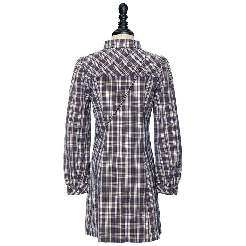 Gathered Waist Plaid Dress GOELIA