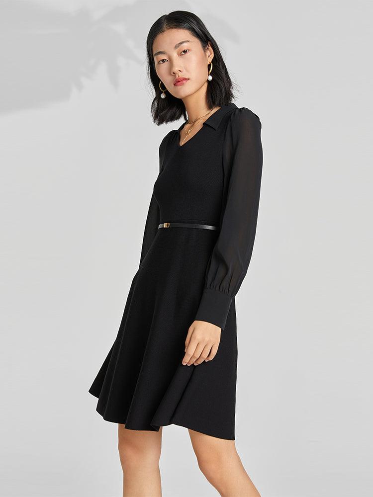 Black Patchwork Woven Dress GOELIA