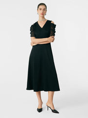 Triacetate Gathered Waist V-Neck Dress GOELIA