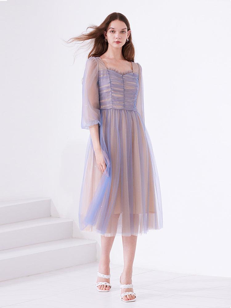 Colorful Mesh Layers See-Through Sleeve Dress GOELIA