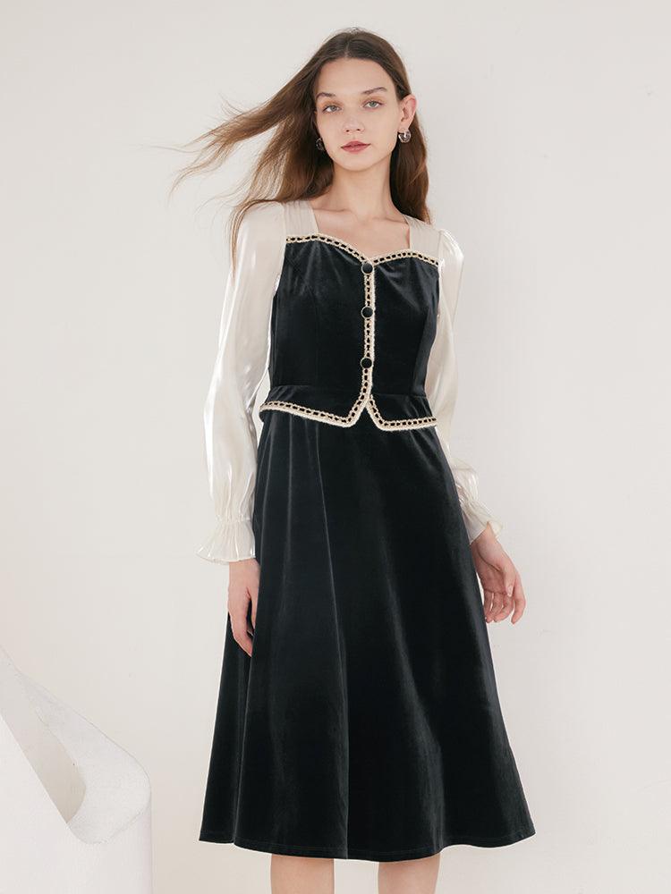 Classic Velvet Patchwork Dress GOELIA