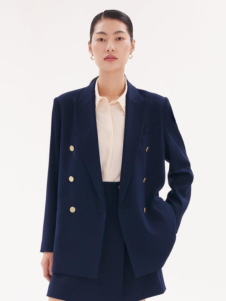 Royal Blue Triacetate Double-Breasted Blazer GOELIA