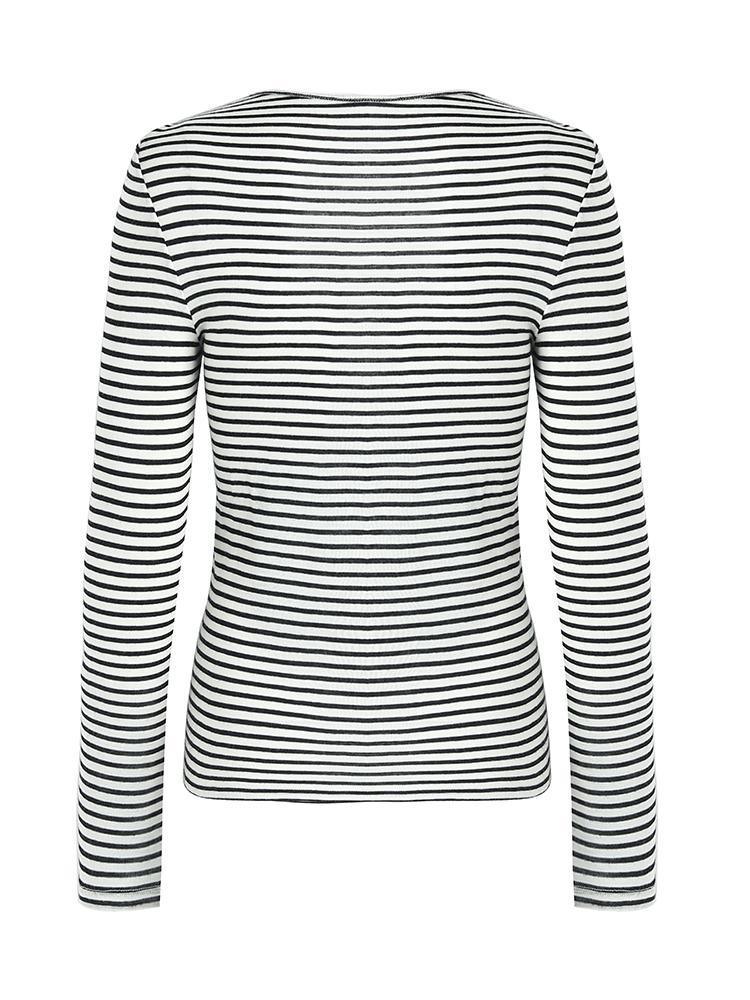 Washable Wool Striped Round Neck Sheath Sweater GOELIA