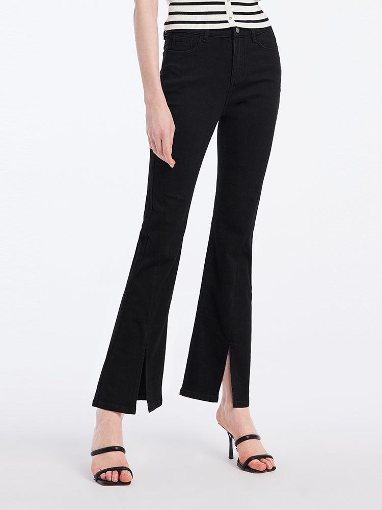 Black Split Hem Flare Jeans GOELIA