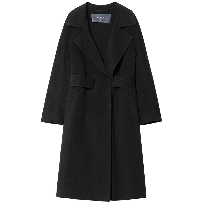 Black Mulberry Silk & Wool Double-Faced Coat GOELIA