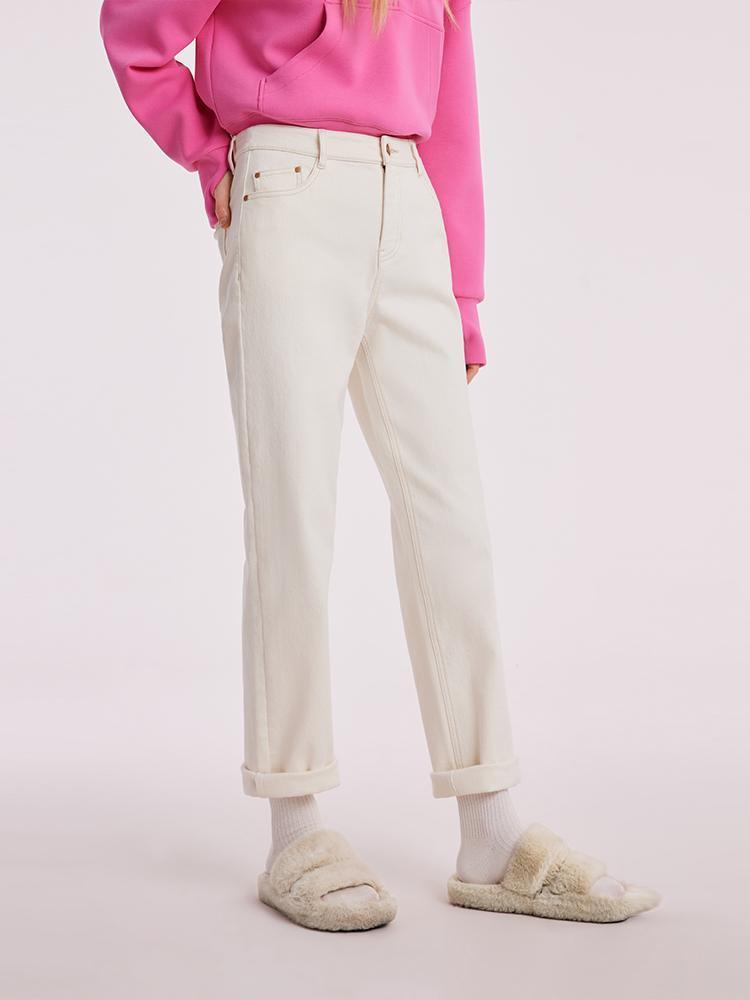 White Cotton Ankle-Length Stove Pipe Jeans GOELIA