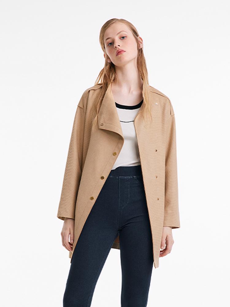 Faux Suede Trench Coat With Belt GOELIA