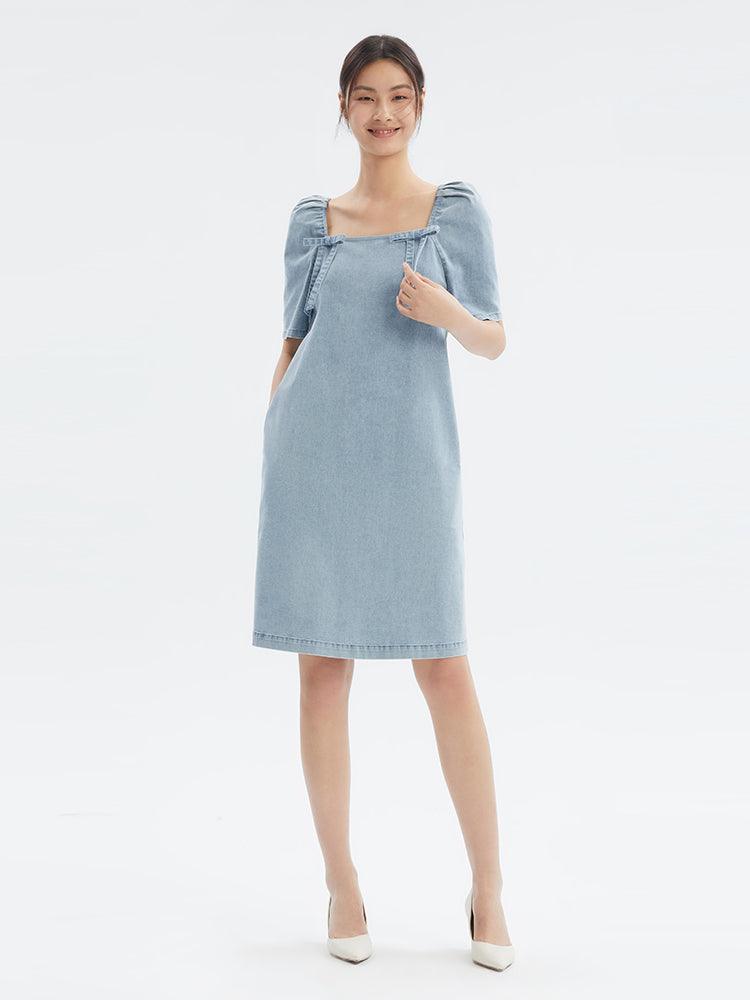 Square Neck Denim Dress GOELIA