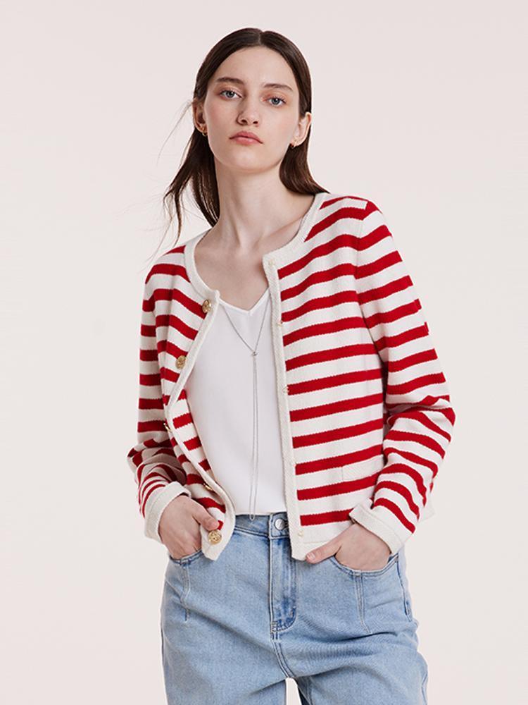 Button Up Woolen Striped Cardigan GOELIA