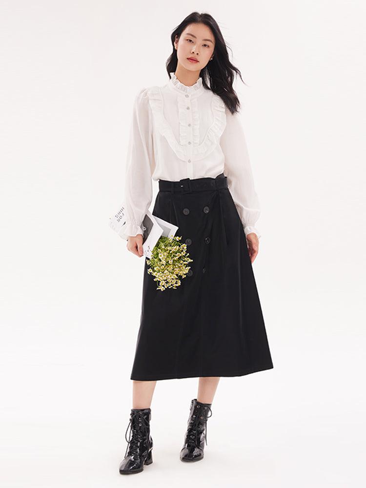 Black Double-Breasted Woven Skirt GOELIA