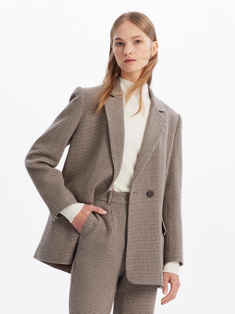 Grey Houndstooth Pattern Washable Blazer GOELIA