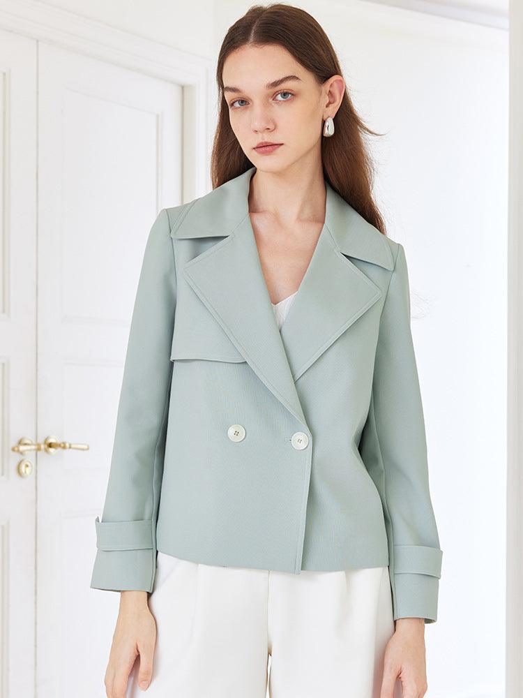 Grey Green Crop Trench Coat GOELIA