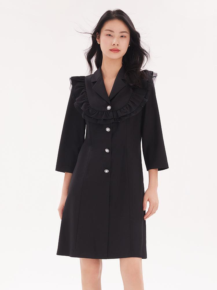 Tailored Collar Three-quarter Sleeve Dress GOELIA