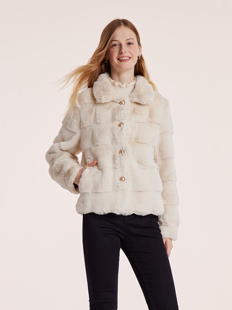 Eco-Friendly Fur Wave Cut Peter Pan Collar Short Coat GOELIA