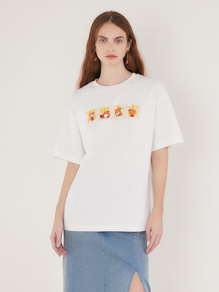 White Chinese Printed T-shirt GOELIA