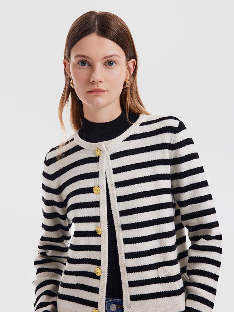 Button Up Woolen Striped Cardigan GOELIA