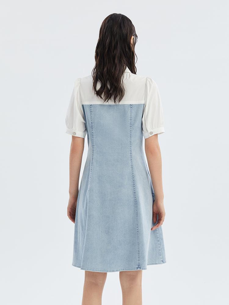 Black&White Color Block Hole Denim Dress GOELIA