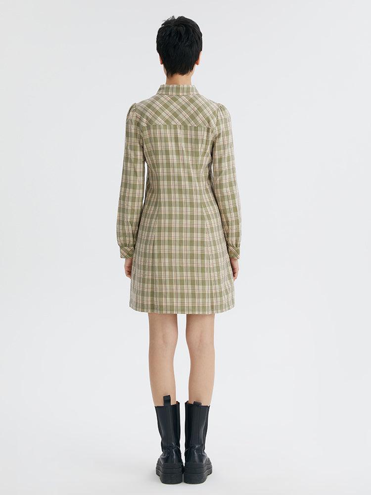 Gathered Waist Plaid Dress GOELIA