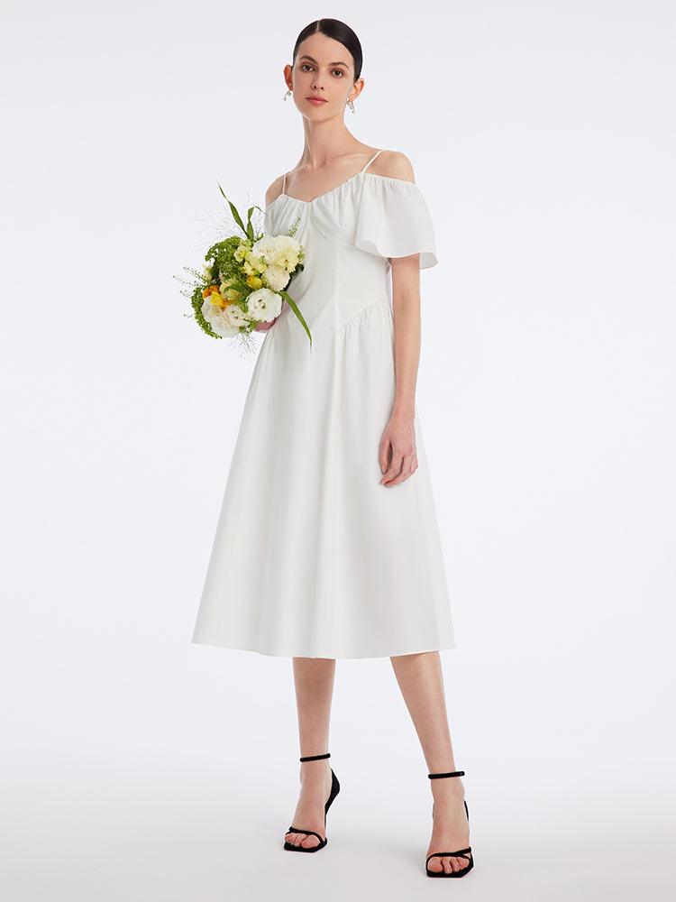 White Off-Shoulder Resort Style Midi Dress GOELIA