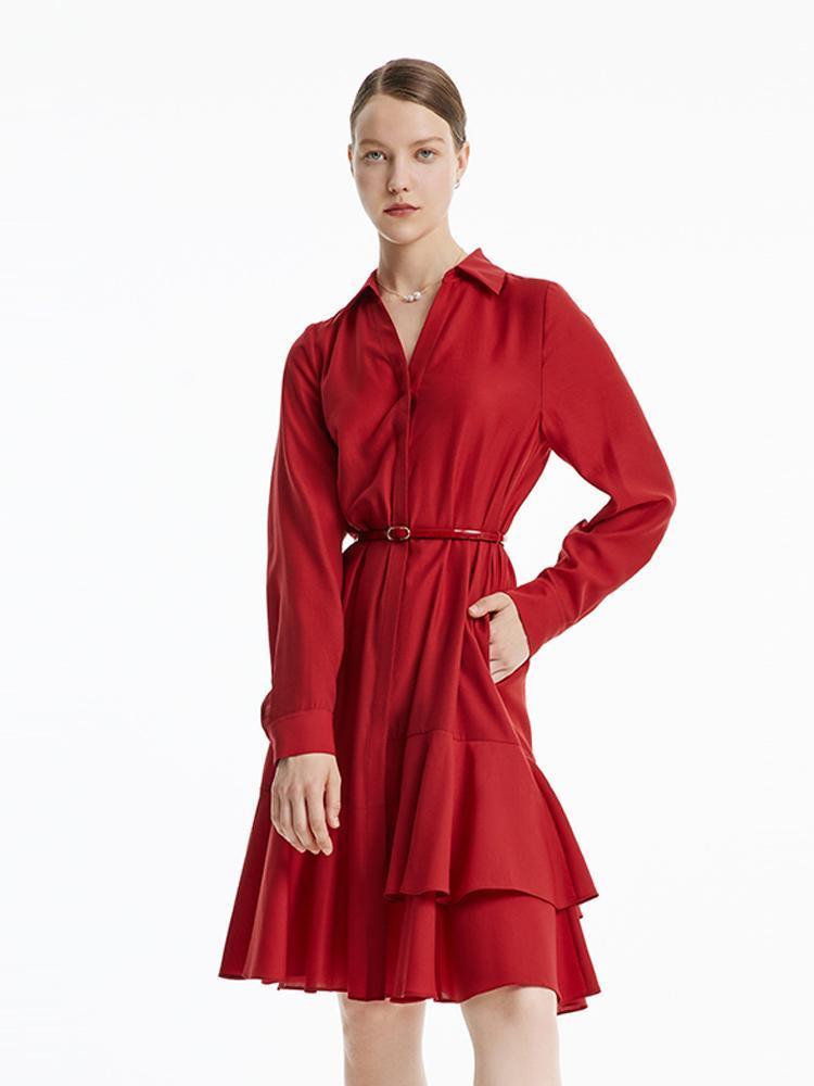 V-neck Aceticacid Dress With Belt GOELIA