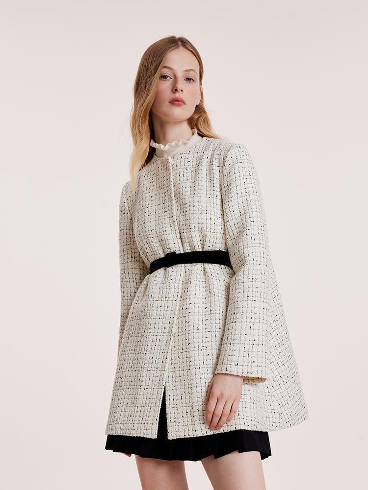 Mid-Length Tweed Coat With Bowknot And Belt GOELIA