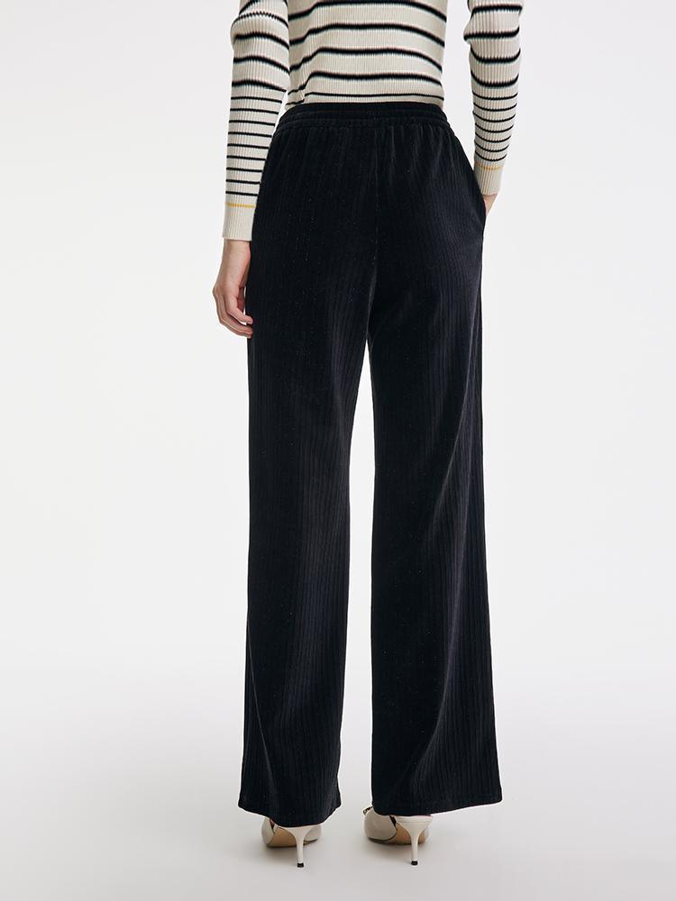 Waist Drawstring Knitted Velvet Straight Pants GOELIA