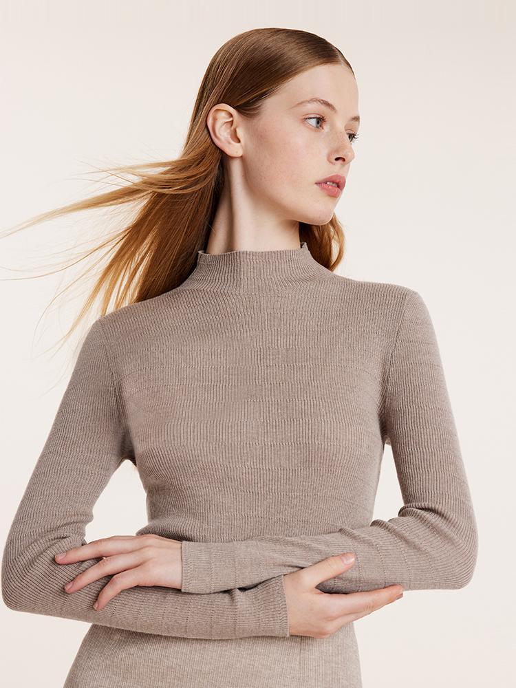 Machine Washable Wool Mock Neck Sweater GOELIA