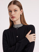 Black Pure Cashmere Round Neck Cardigan GOELIA