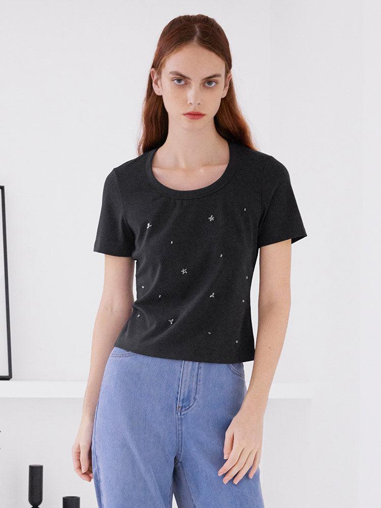 Hand-Make Bead Slim T-shirt GOELIA